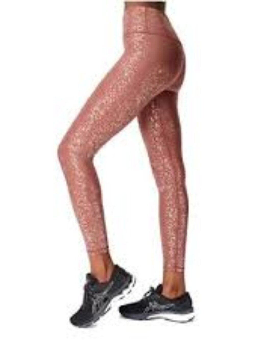 Sweaty Betty Disco Metallic 7/8 Leggings Size Large Rose Silver